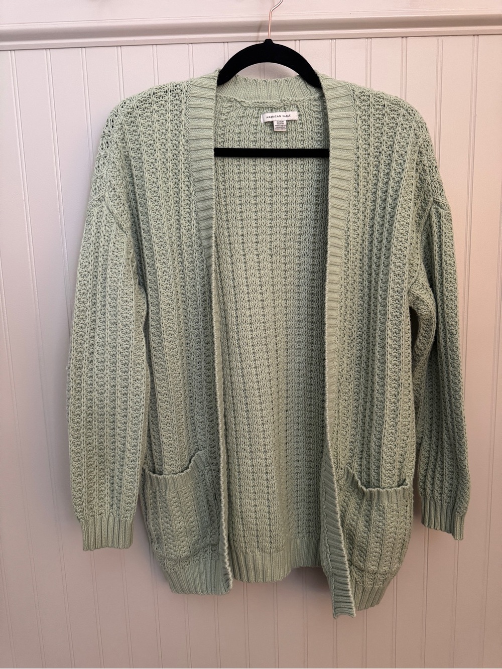 American Eagle Outfitters Light Green Open-Front Knit Cardigan